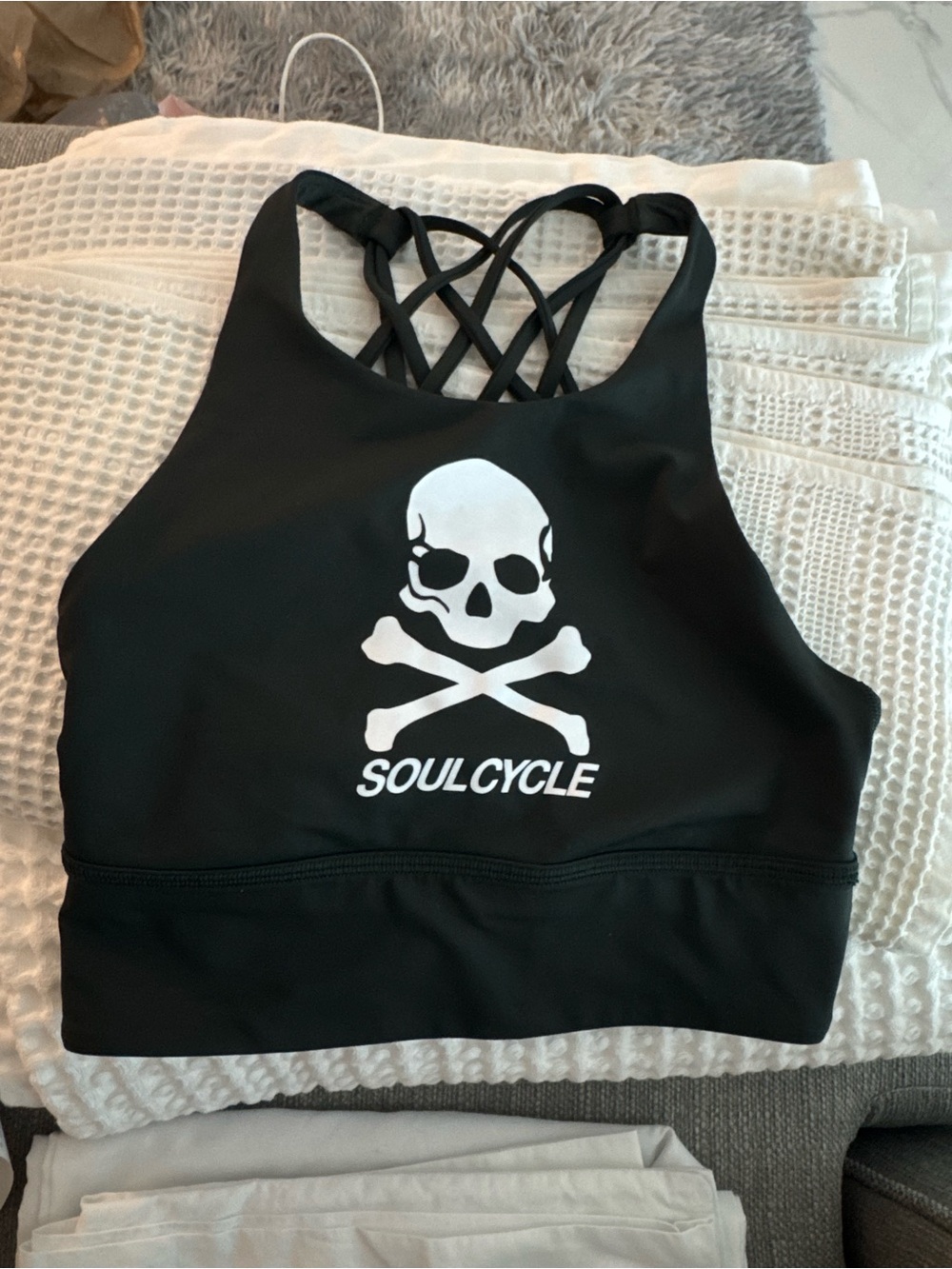 soulcycle x Lululemon Black Sports Bra with White Skull Logo